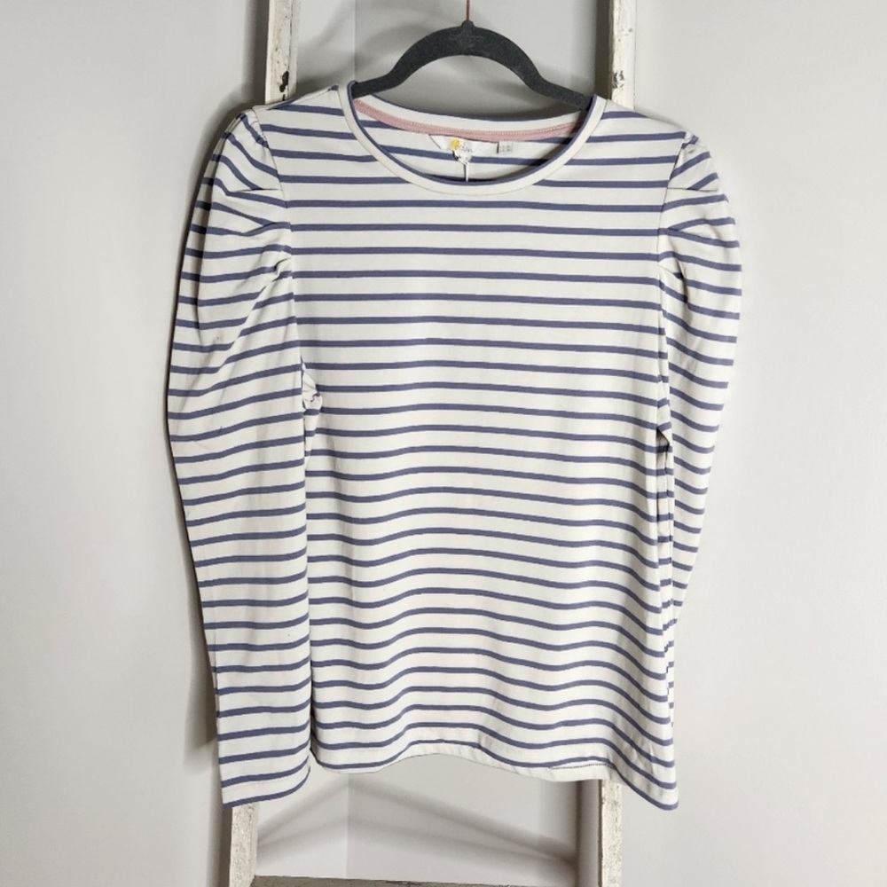 Boden NWT womens size 14 Breton blue white stripe puff long sleeve top